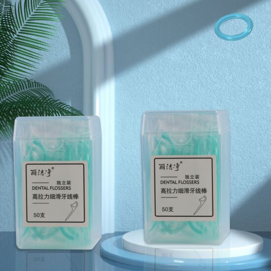 Premium individually wrapped mint charcoal dental floss picks in a 50pcs elegant box, ideal for wholesale