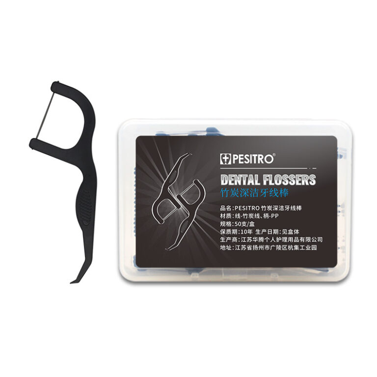 Baishijie bamboo charcoal dental floss picks with original flavor, double-strand floss in box packaging