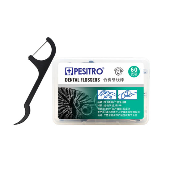 Baishijie bamboo charcoal dental floss picks with original flavor, double-strand floss in box packaging