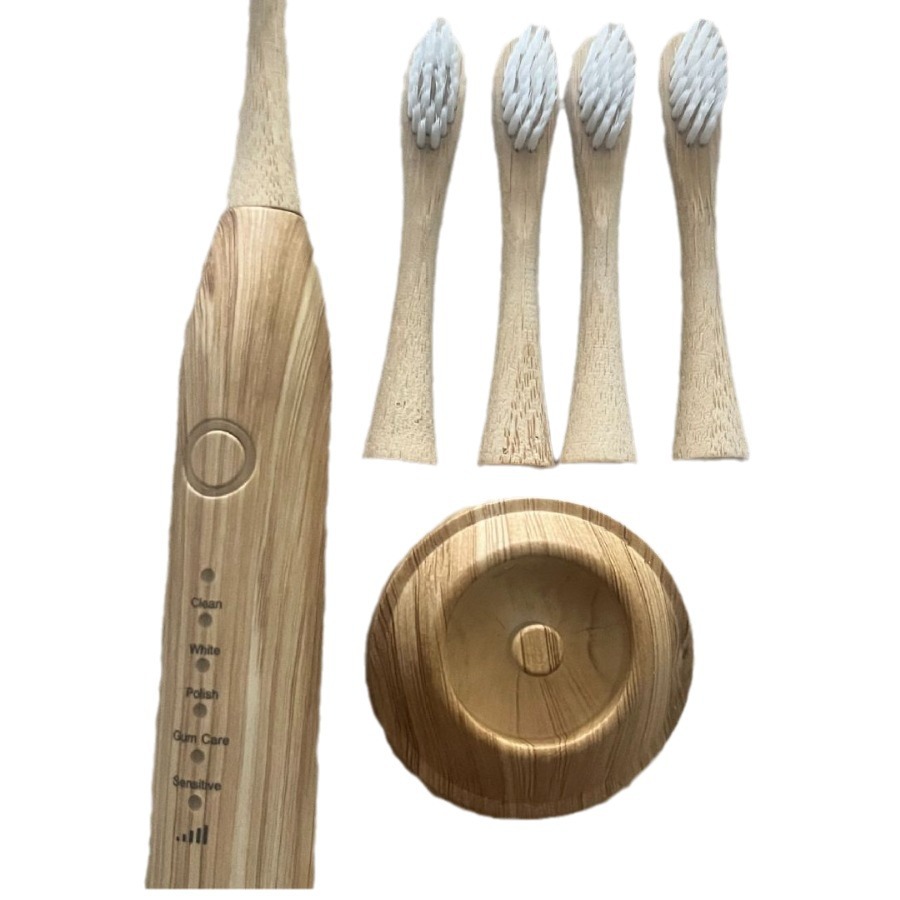 Eco bamboo electric toothbrush with sonic vibration and smart timer