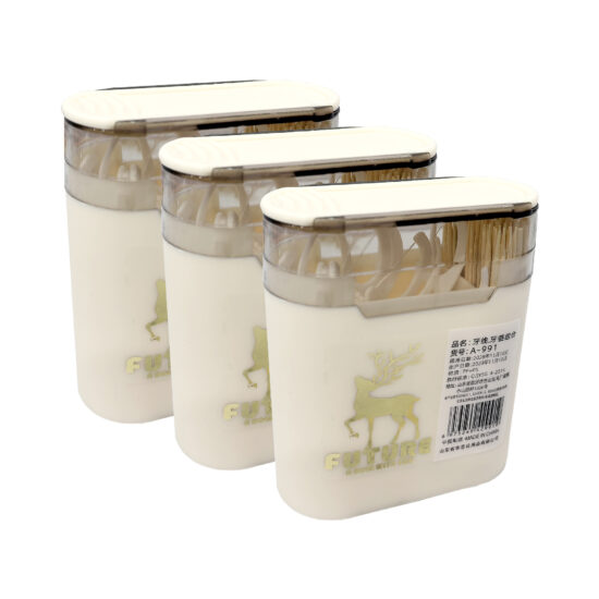 Boxed dual-end bamboo toothpicks with dental floss for home and hotel use