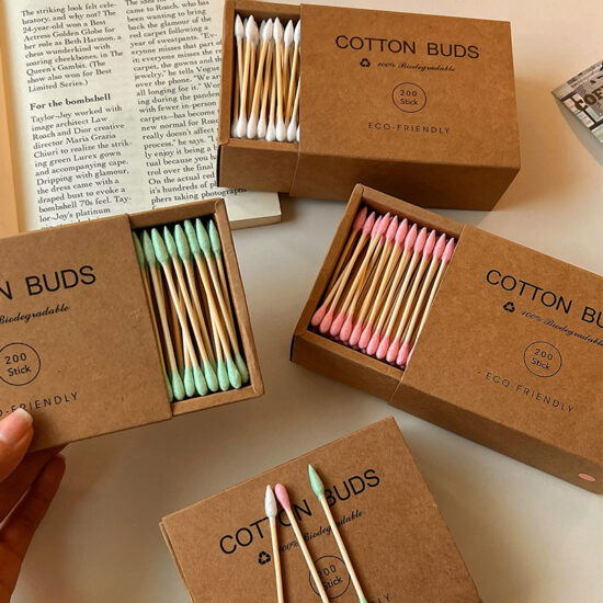 Double-ended bamboo cotton swabs for ear cleaning and makeup use, bulk pack

