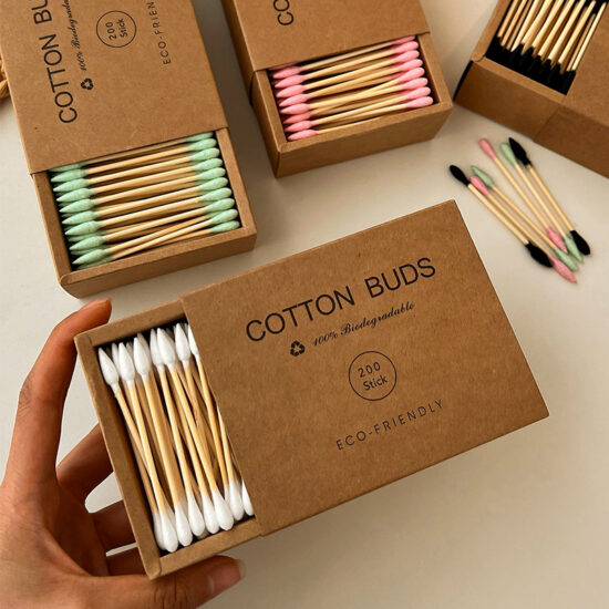 Double-ended bamboo cotton swabs for ear cleaning and makeup use, bulk pack

