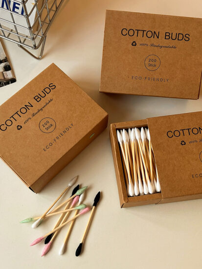 Double-ended bamboo cotton swabs for ear cleaning and makeup use, bulk pack


