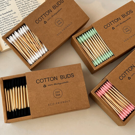 Double-ended bamboo cotton swabs for ear cleaning and makeup use, bulk pack

