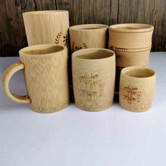 Carbonized bamboo handle mug cup with natural bamboo knot design for beer and wine