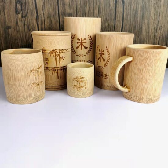 Carbonized bamboo handle mug cup with natural bamboo knot design for beer and wine
