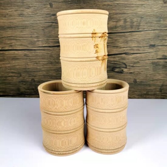 Carbonized bamboo handle mug cup with natural bamboo knot design for beer and wine