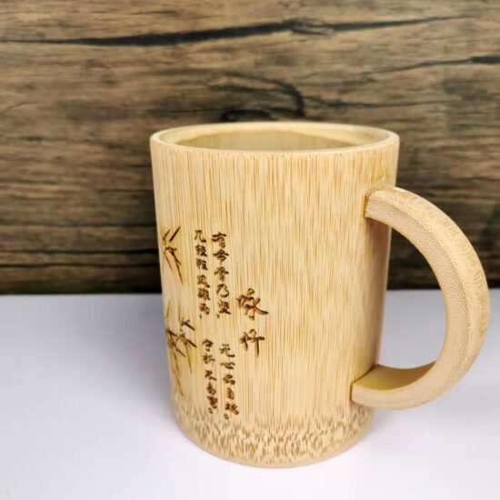 Carbonized bamboo handle mug cup with natural bamboo knot design for beer and wine