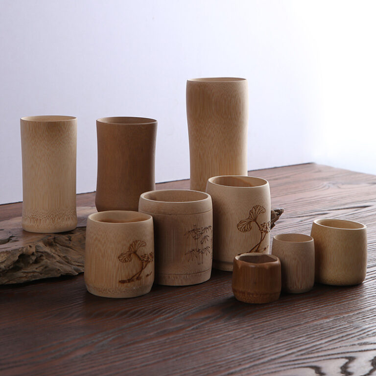 Small carbonized bamboo tea cup for wine, tea, or traditional use