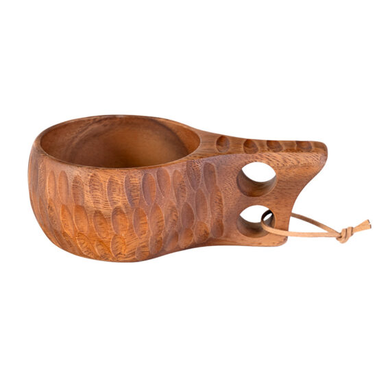 Rustic South American walnut wood coffee cup with handle and hanging rope

✅图片TITLE文字：