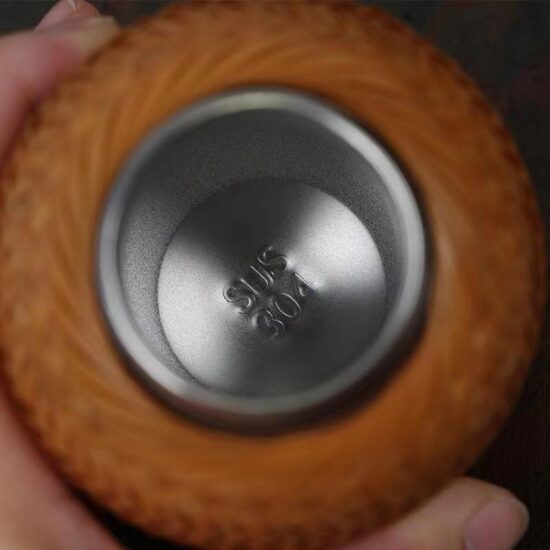 Bamboo thermos cup with retro woven design for tea and hot water