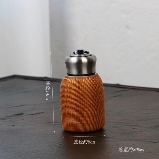 Bamboo thermos cup with retro woven design for tea and hot water