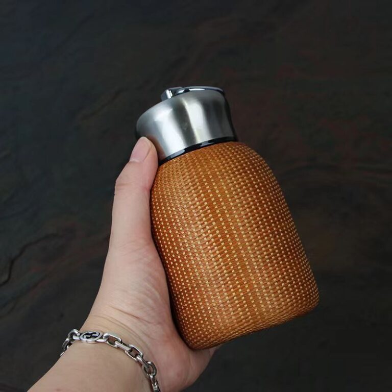 Bamboo thermos cup with retro woven design for tea and hot water