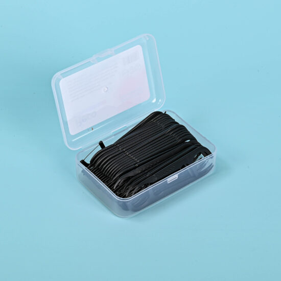 Bamboo charcoal floss picks for oral hygiene in plastic box packaging