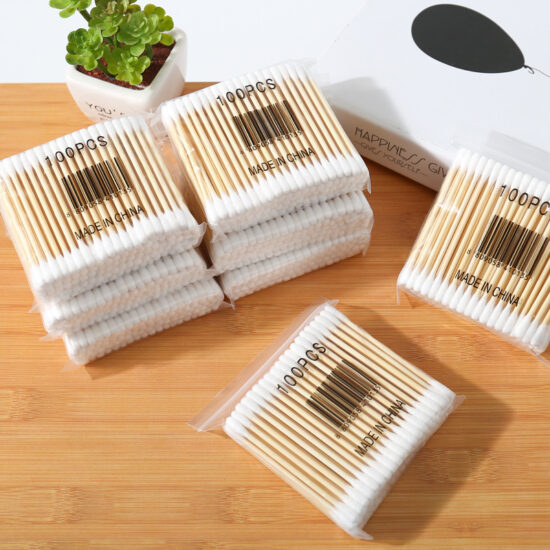 Double-ended disposable cotton swabs with bamboo sticks for makeup and hygiene
