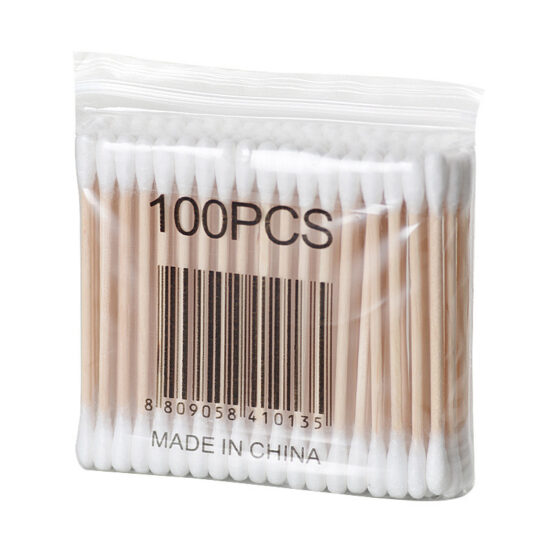 Multi-purpose double-ended wooden cotton swabs for ear cleaning and makeup use

