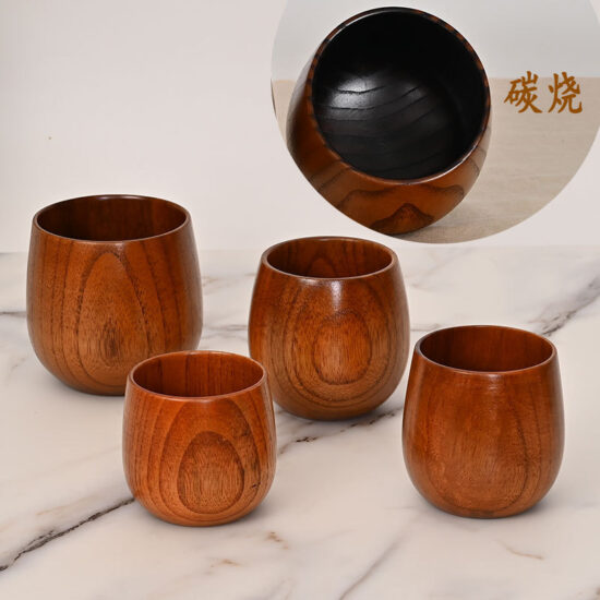 Natural wooden tea cup with round body, eco-friendly handcrafted mug