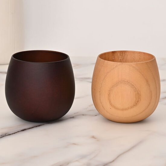 Natural wooden tea cup with round body, eco-friendly handcrafted mug