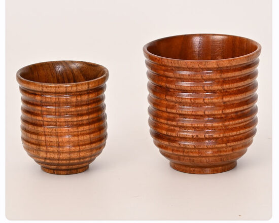Natural wooden tea cup with round body, eco-friendly handcrafted mug