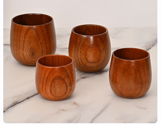 Natural wooden tea cup with round body, eco-friendly handcrafted mug