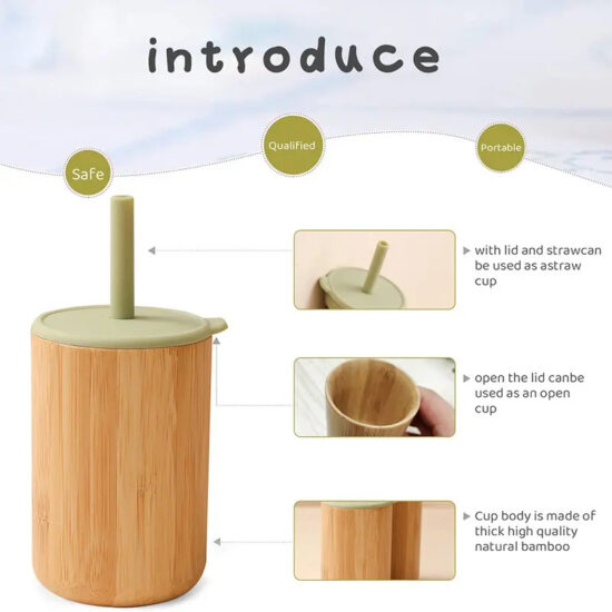Bamboo baby cup with silicone lid for toddlers and kids
