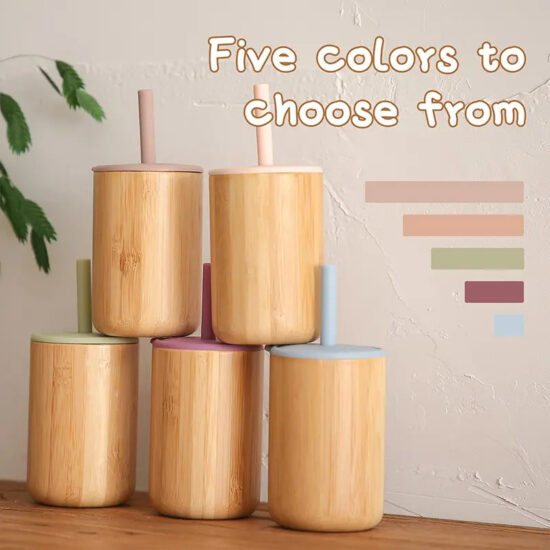 Bamboo baby cup with silicone lid for toddlers and kids