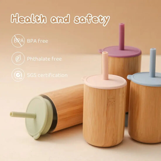 Bamboo baby cup with silicone lid for toddlers and kids