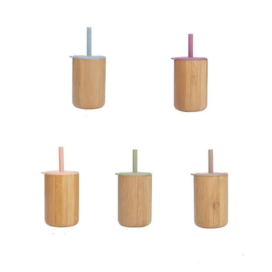 Bamboo baby cup with silicone lid for toddlers and kids