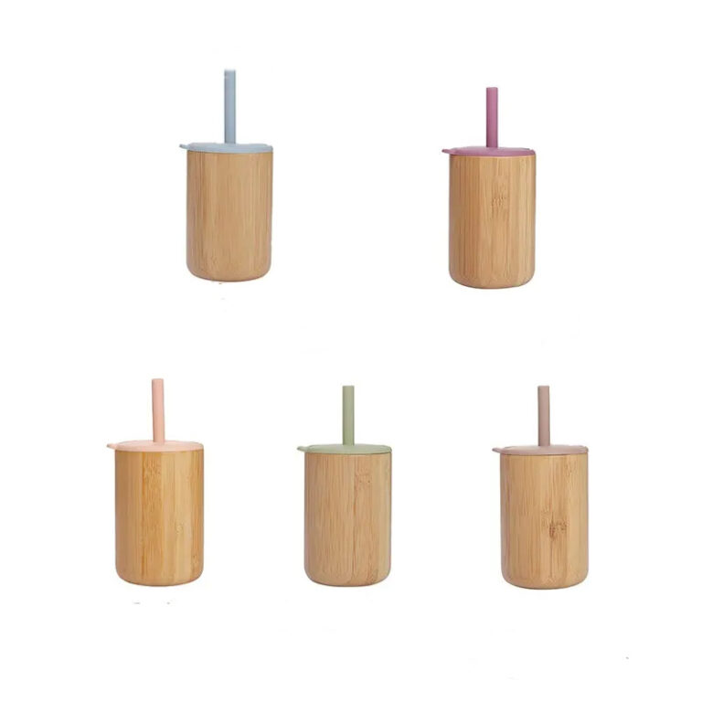 Bamboo baby cup with silicone lid for toddlers and kids