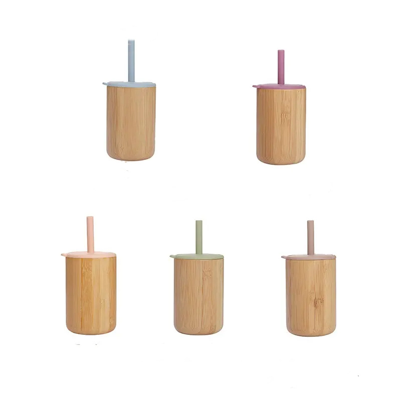 Bamboo baby cup with silicone lid for toddlers and kids