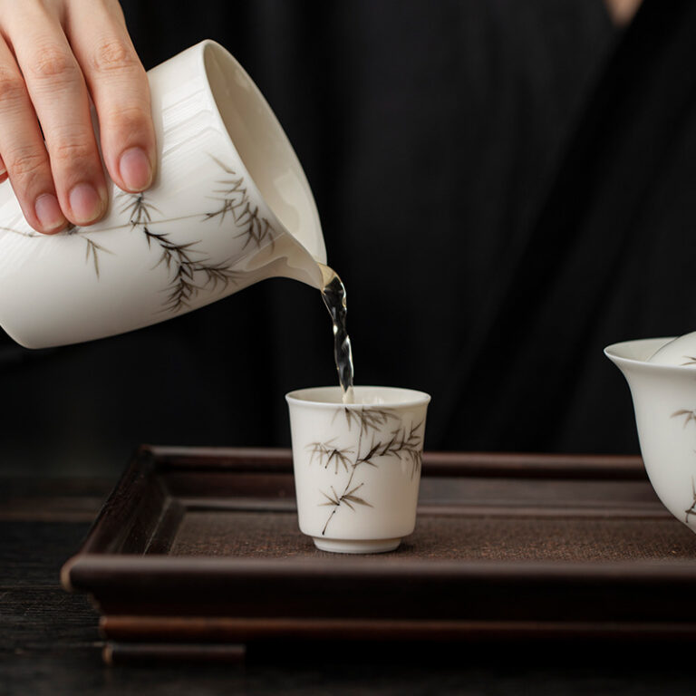 Hand-painted bamboo porcelain tea cup for Chinese Kung Fu tea
