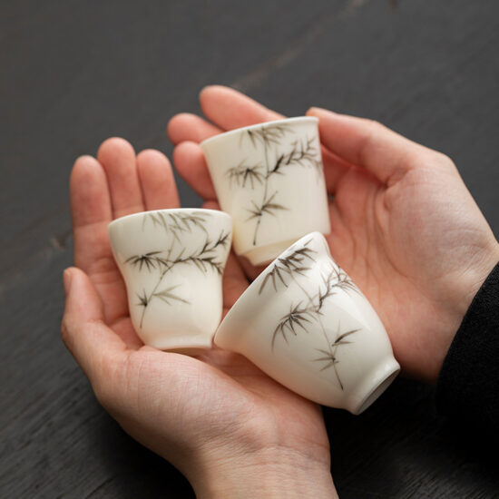 Hand-painted bamboo porcelain tea cup for Chinese Kung Fu tea