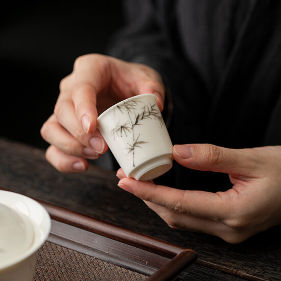 Hand-painted bamboo porcelain tea cup for Chinese Kung Fu tea