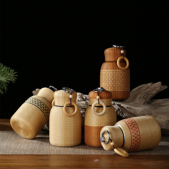 Handmade bamboo travel mug with stainless steel liner and thermal insulation