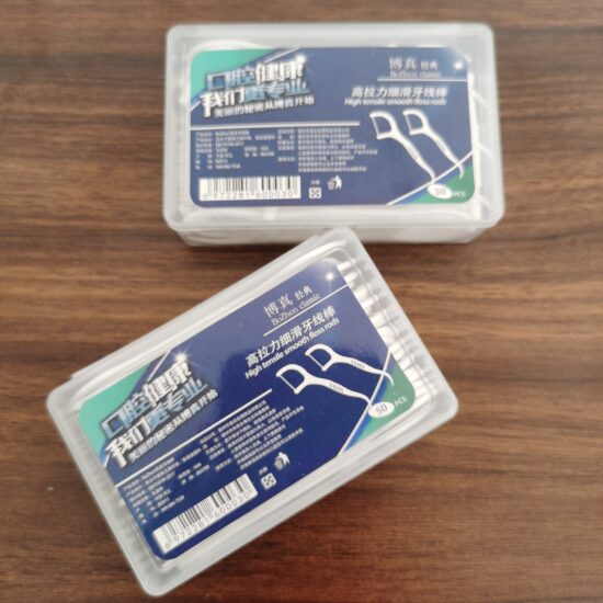 Boxed disposable dental floss picks with high tensile strength and gum-friendly tips