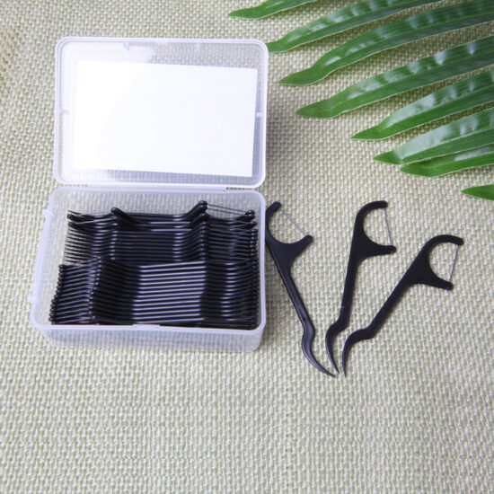 Individually Wrapped Charcoal Dental Floss Picks – Mint Flavor, 50pcs Premium Box