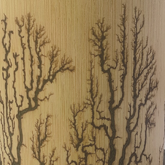 Burnt wood bamboo pen holder or tea cup with Chinese ink-style painting design