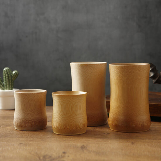 Japanese-style carbonized bamboo cup for tea, sake, wine, and beer

