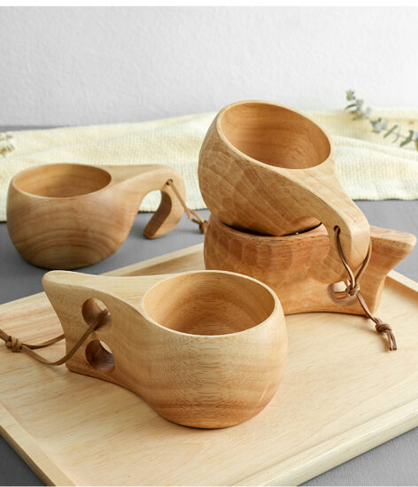  Japanese-style large wooden milk and tea cup with engraved logo option