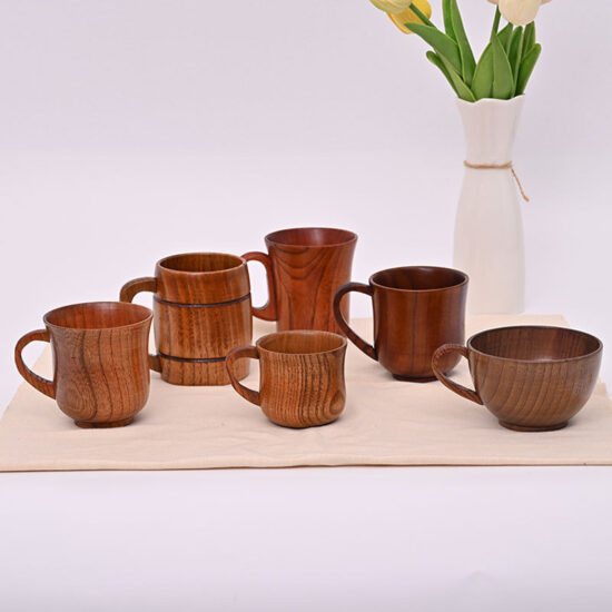 Large round wooden cup for tea, coffee, or water – handcrafted natural mug