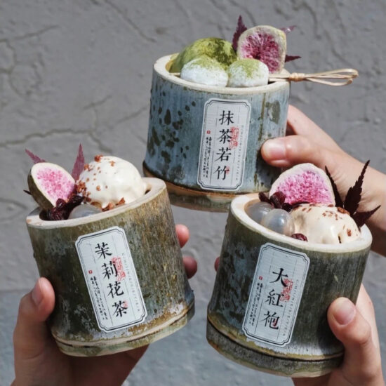 Natural bamboo cup for milk tea, coffee, dessert or ice cream use