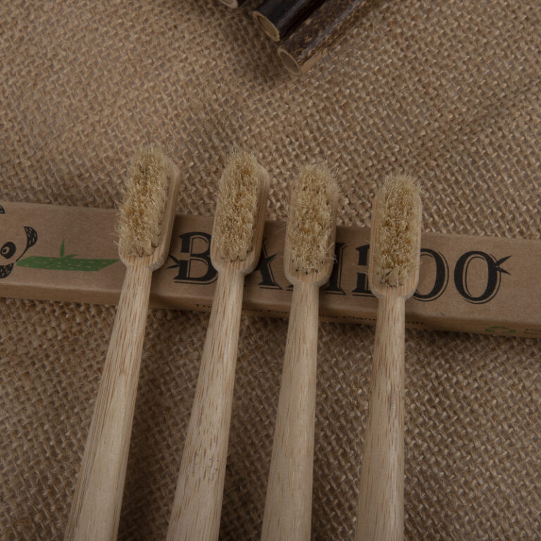 Bamboo wooden toothbrush with natural animal hair bristles for eco oral care