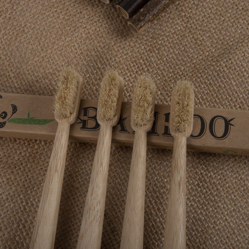 Bamboo wooden toothbrush with natural animal hair bristles for eco oral care