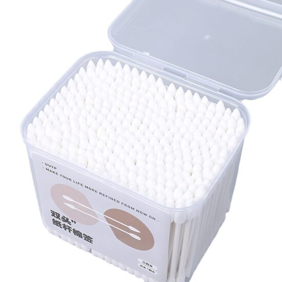 Minimalist double-ended bamboo cotton swabs boxed for makeup removal and ear cleaning