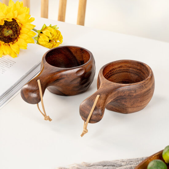 Nordic style walnut wood cup with handle for coffee, milk or tea