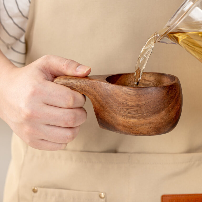 Nordic style walnut wood cup with handle for coffee, milk or tea