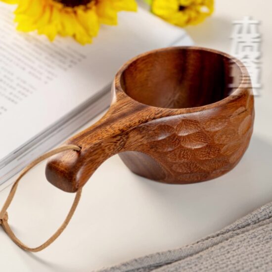 Nordic style walnut wood cup with handle for coffee, milk or tea