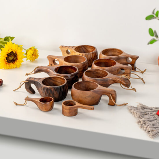 Nordic style walnut wood cup with handle for coffee, milk or tea