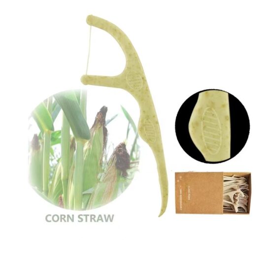 Biodegradable wheat straw dental floss picks with bamboo charcoal PLA eco-friendly flossers